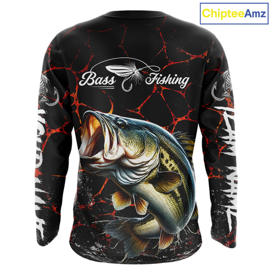 Personalized Bass Fishing Jerseys, Bass Fishing Camo Long Sleeve Fishing Tournament Shirts NBT873