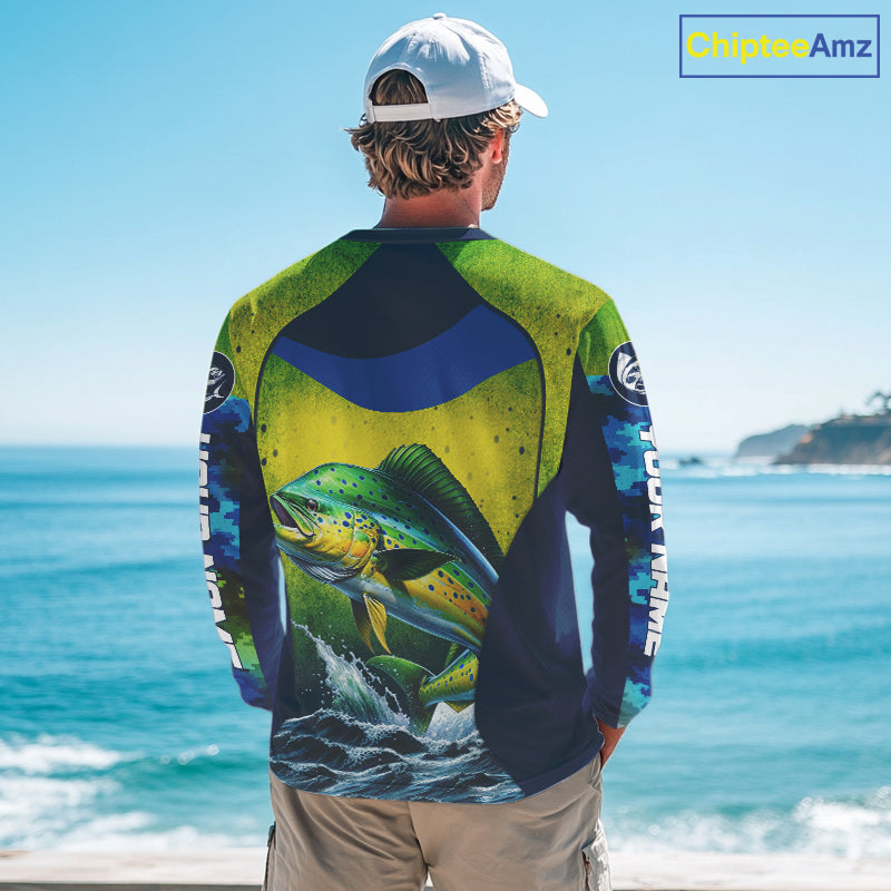 Custom Mahi Mahi Fishing Shirts For Team, Custom Saltwater Fishing Shirts|Blue NBT469