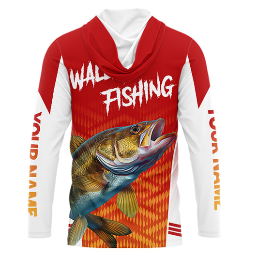 Walleye Hooded Fishing Shirts Long Sleeve Custom Fishing Tournament Shirts, Walleye Fishing Apparel NBT365