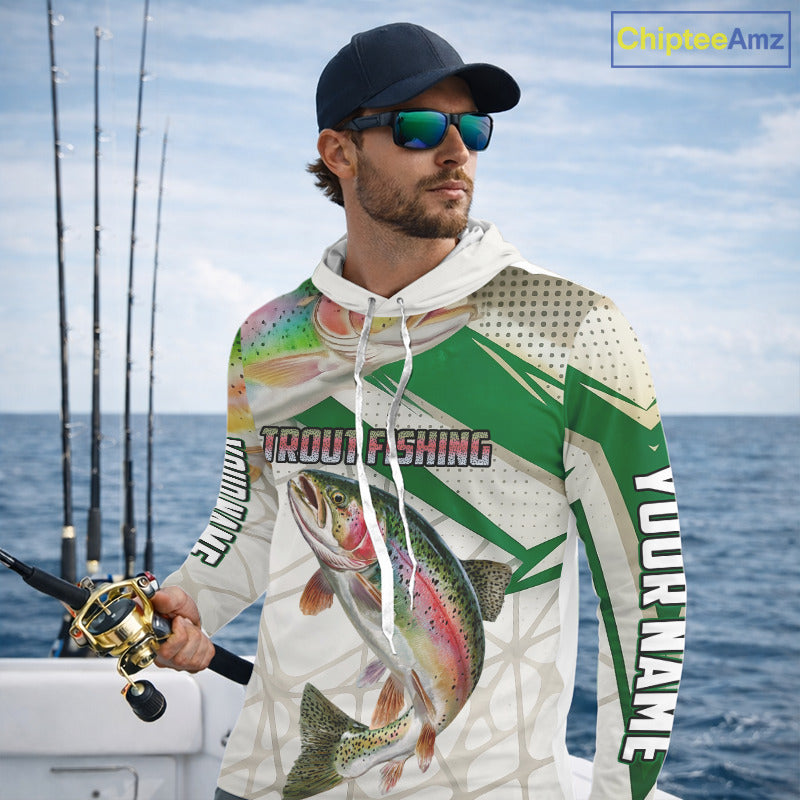 Rainbow Trout Fishing Tournament Shirts Long Sleeve Hooded Fishing Shirts, Custom Trout Fishing Shirts NBT429
