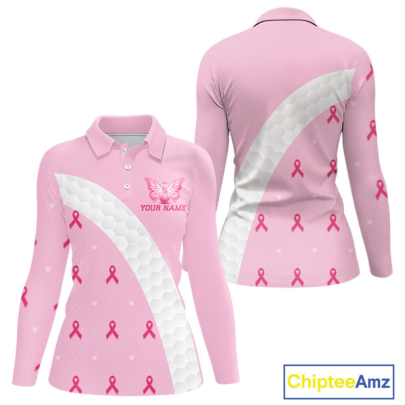 Golf Against Cancer Pink Golf Icon Men's Polo Shirt, Breast Cancer Awareness Womens Golf Shirt, Golf Gifts NBT530