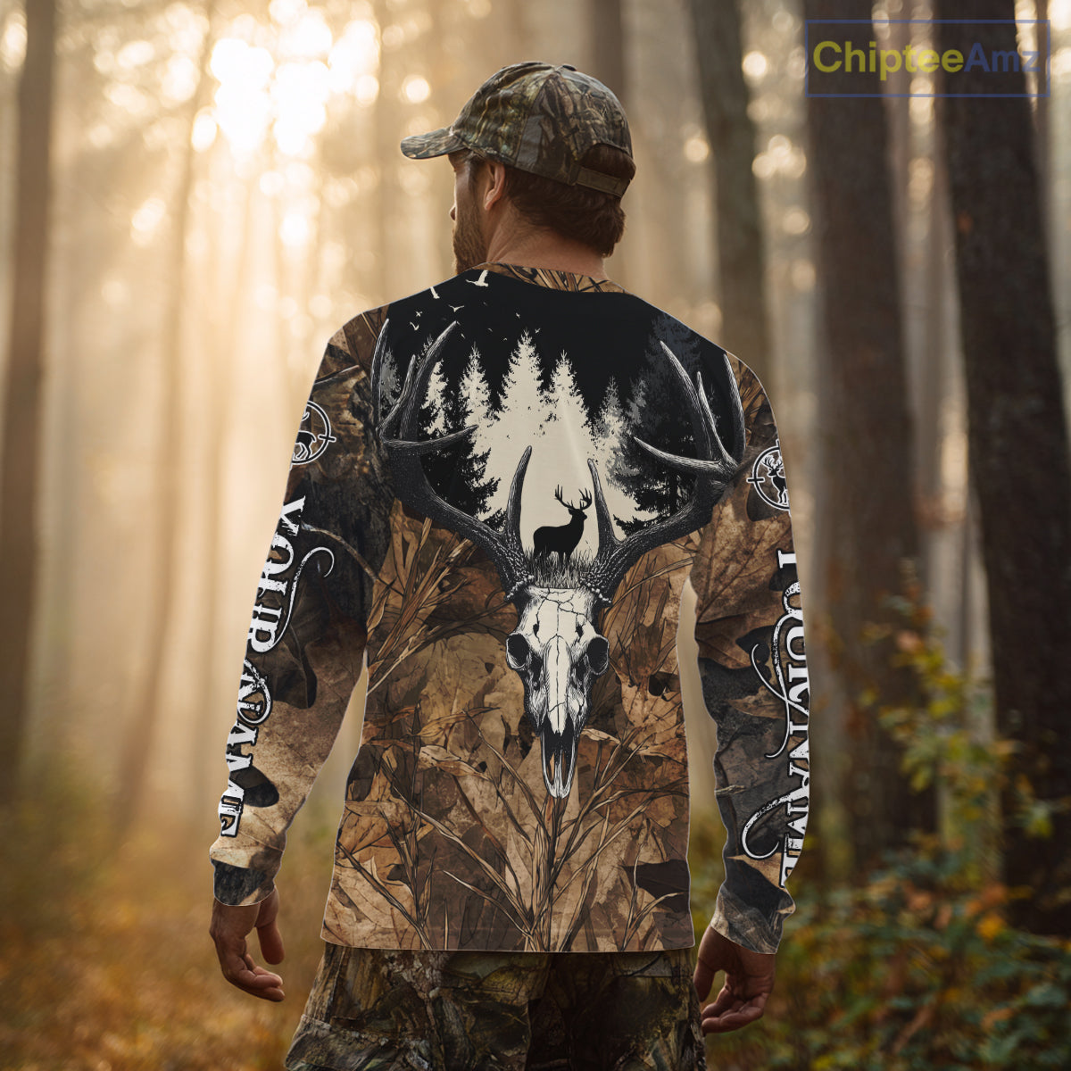 Personalized Deer Hunting Camo with Deer Skull 3D Printing Shirts Hunting Gift for Hunter NBT290