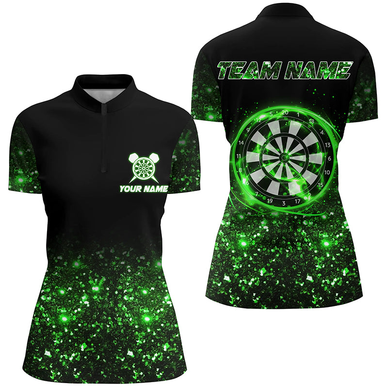 Black Green Light Darts Quarter Zip Shirt Custom Darts Shirt For Women Dart Team Jerseys LDT1447