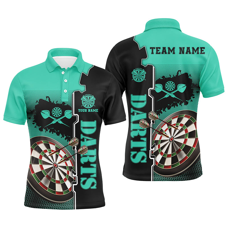 Personalized Turquoise Black Mens Darts Polo Shirt Custom Darts Shirt For Men Dart Jerseys LDT1449