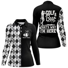 Load image into Gallery viewer, Golf & Beer That’s Why Im Here Black White Argyle Pattern Golf Polo Shirt Golf Tops For Women LDT0792