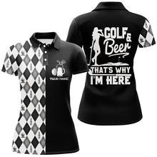 Load image into Gallery viewer, Golf & Beer That’s Why Im Here Black White Argyle Pattern Golf Polo Shirt Golf Tops For Women LDT0792
