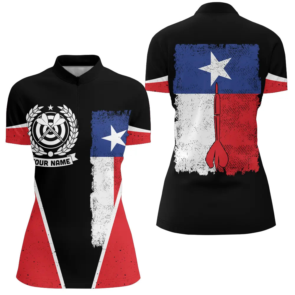 Retro Texas Flag Darts Quarter Zip Shirt Custom Name Patriotic Darts Jerseys For Women LDT0316