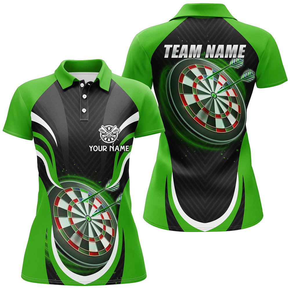 Personalized Black Green Womens Darts Polo Shirt Custom Darts Shirt For Women Dart Jerseys LDT1393