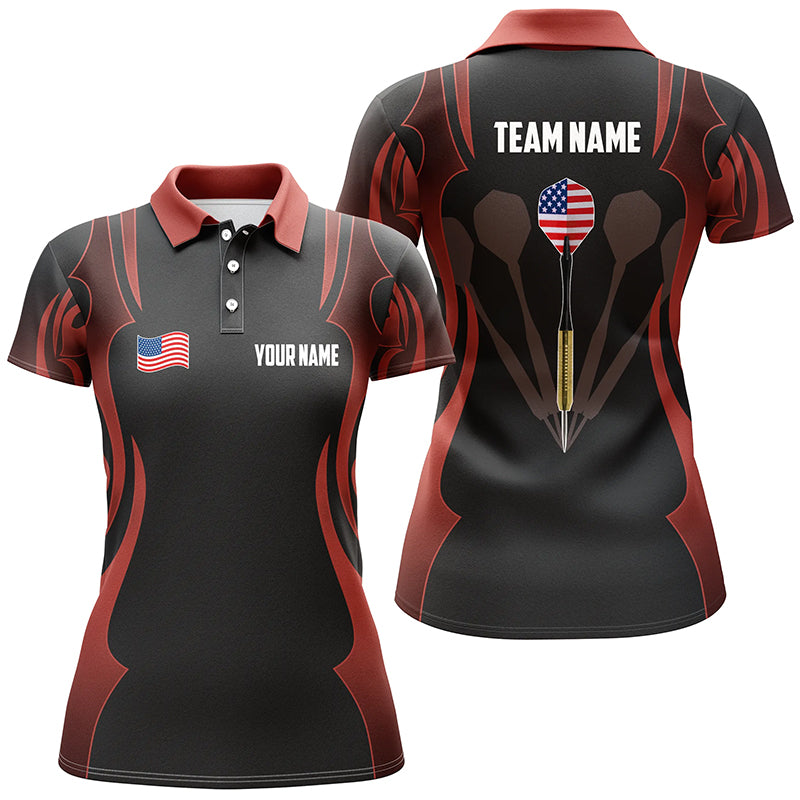 Personalized Black Red Darts Polo Shirt American Flag Patriotic Dart Jerseys For Women LDT0914