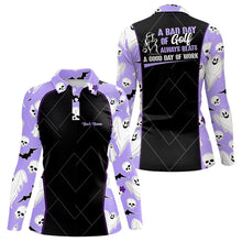 Load image into Gallery viewer, Womens Purple Halloween Golf Polo Shirt, Halloween With Skulls And Ghosts Golf Shirts For Women LDT0113
