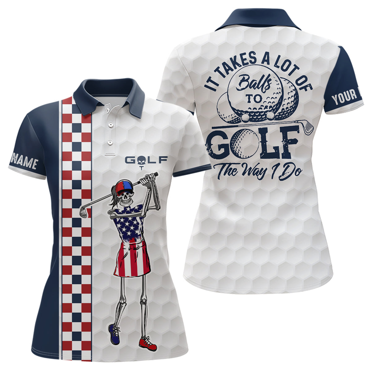 Customized Skull Golf Polo Shirt Checkerboard Funny Golf Shirts For Women, Crazy Golf Gifts LDT0296