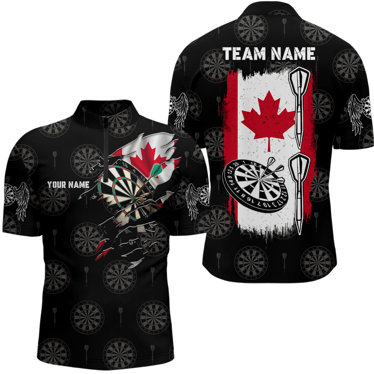 Personalized Retro Canada Flag Darts Quarter-zip Shirt Custom Patriotic Men Darts Jersey LDT0959
