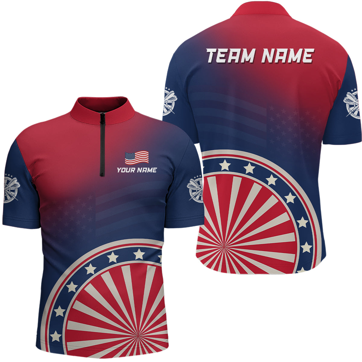 Gradient American Flag Dartboard Mens Quarter zip Shirt Patriotic Dart Jerseys For Men LDT1003