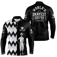 Load image into Gallery viewer, Skull Funny Golf Custom Name Polo Shirt Black & White Argyle Golf Shirts For Men, Golf Gifts LDT0209
