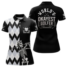 Load image into Gallery viewer, Skull Funny Golf Custom Name Polo Shirt Black & White Argyle Golf Shirts For Women, Golf Gift LDT0209