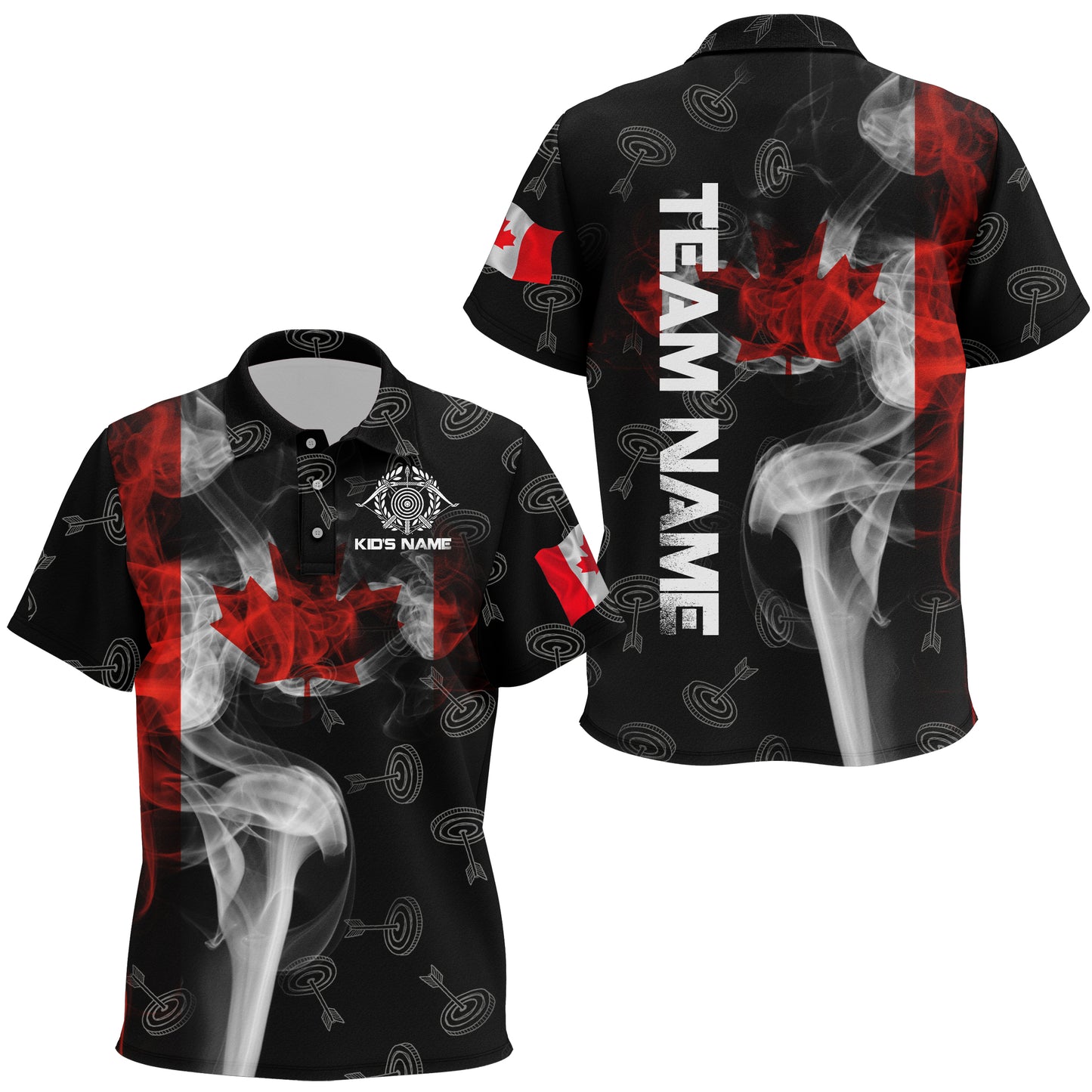 Personalized Vintage Smoke Canadian Flag Archery Polo Shirts For Kids, 3D Target Archery Jerseys VHM0794