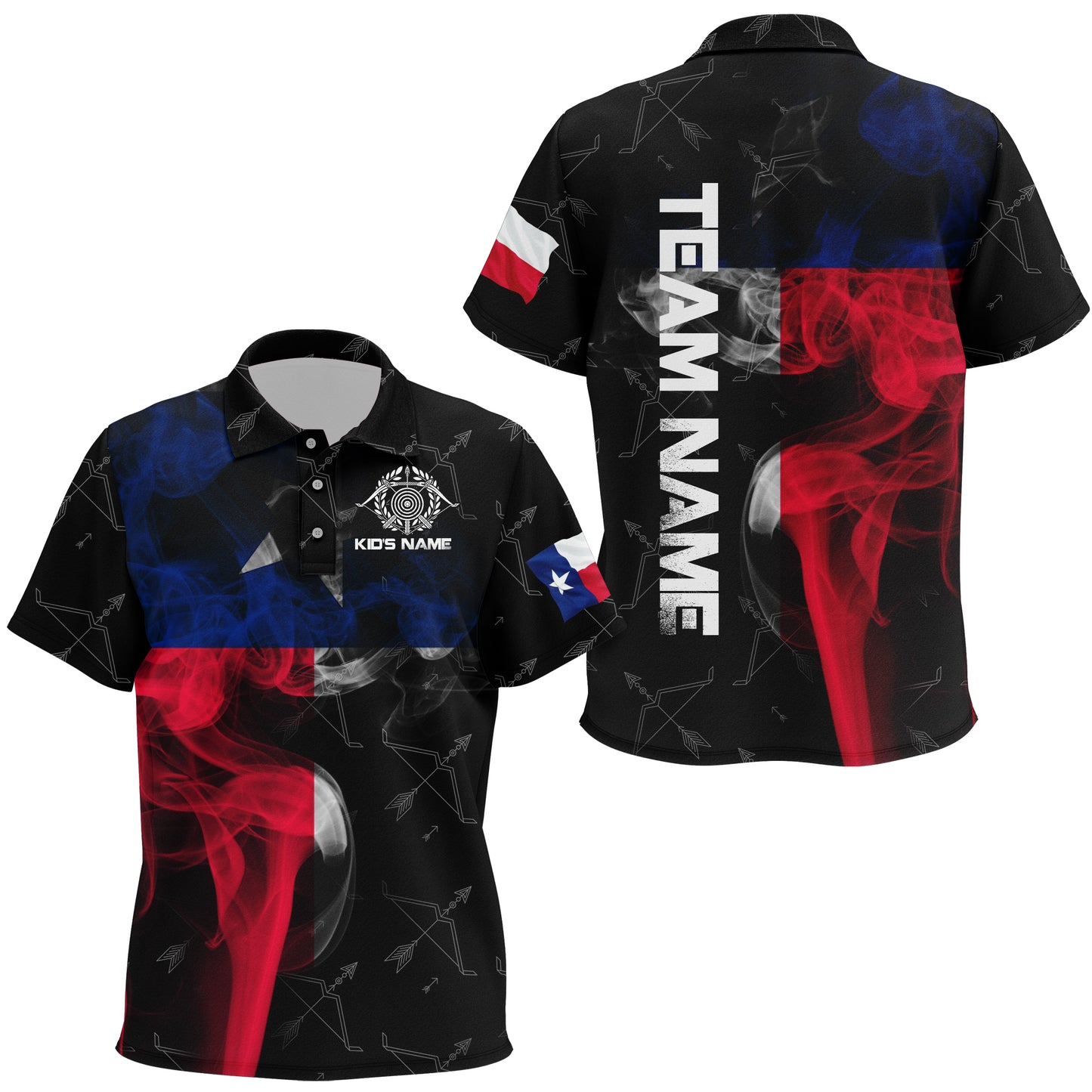 Personalized Vintage Smoke Texas Flag Archery Polo Shirts For Kids, Archery Bows Pattern Jerseys VHM0796