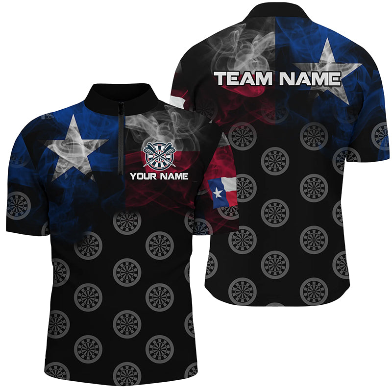 Personalized Smoke Texas Flag Dart Quarter-Zip Shirts, Patriotic Darts Shirts For Men Dart Jerseys VHM1102