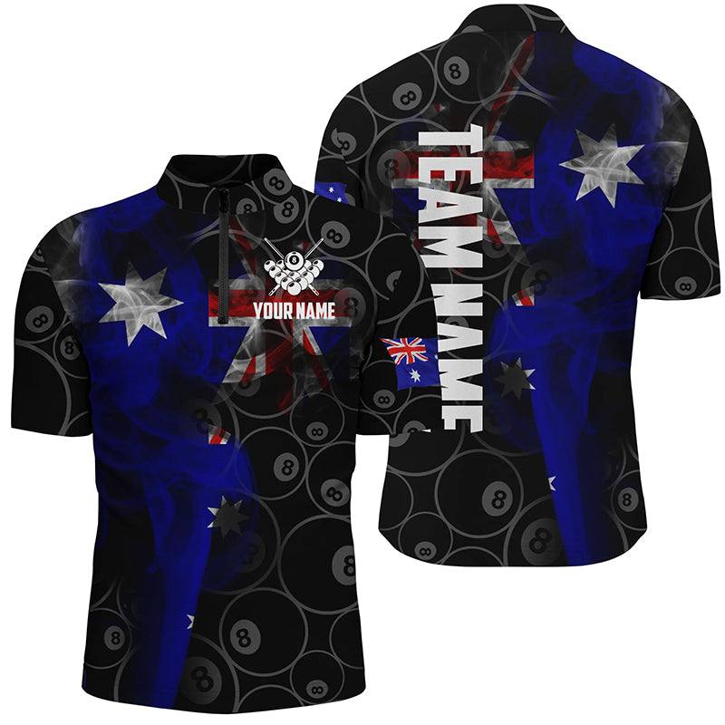 Personalized Vintage Smoke Australian Flag Billiard Quarter-Zip Shirts For Men, 8 Ball Team Jerseys VHM0613