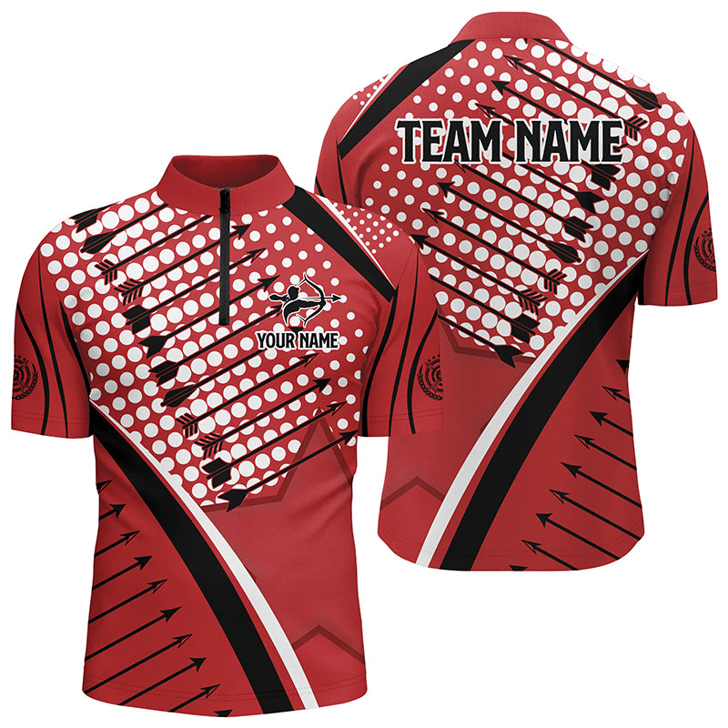 Personalized Red Arrows Pattern Archery Quarter-Zip Shirts For Men, Custom Archery Team Shirts VHM0689
