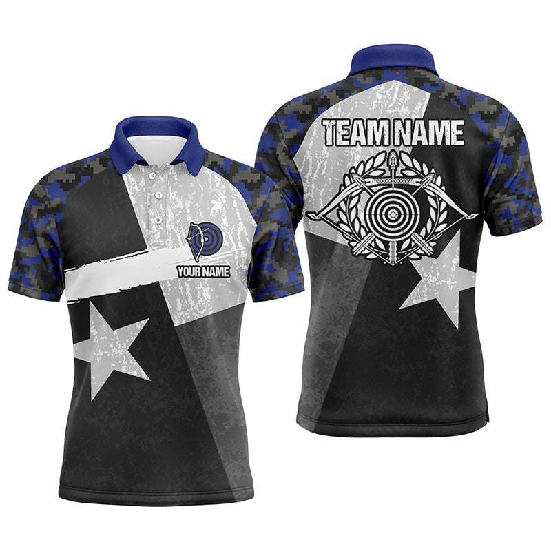Personalized Blue Retro Texas Flag Archery Polo Shirts For Men, Custom 3D Targets Archery Jerseys VHM0692