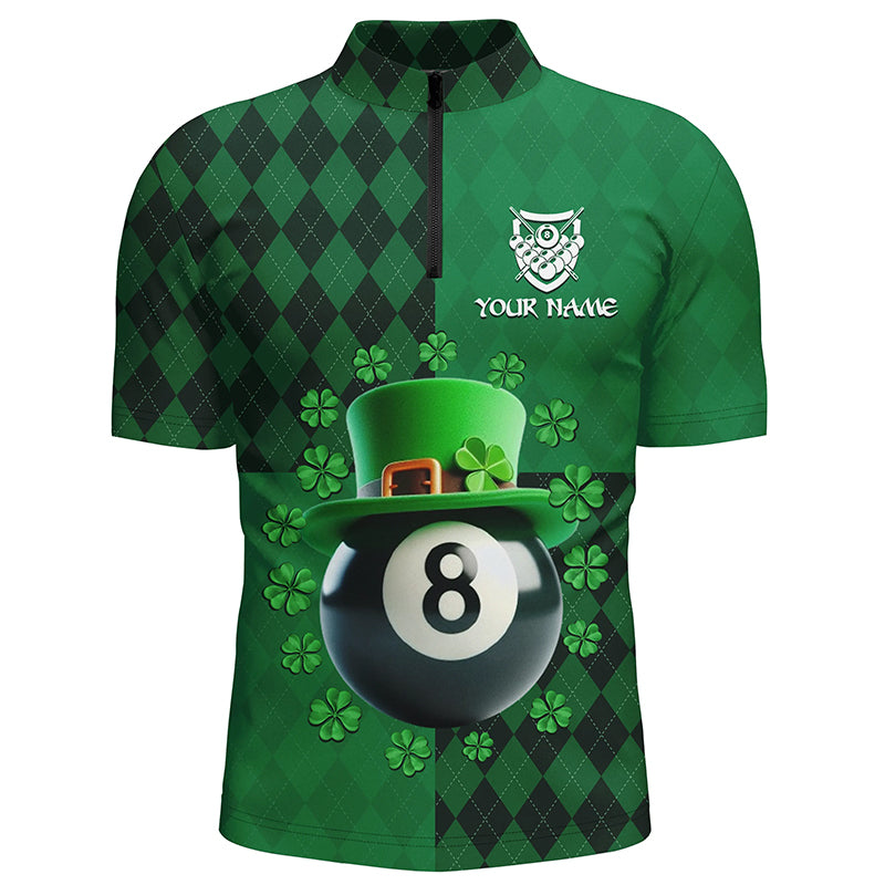 Personalized St Patrick's Day Billiard 8 Ball Quarter-Zip Shirts For Men, Shamrock Billiard Jerseys VHM0994