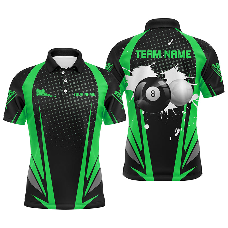 Personalized Paint Billiard Balls Black Green 3D Polo Shirts For Men, 8 Ball Billiards Jerseys VHM1090