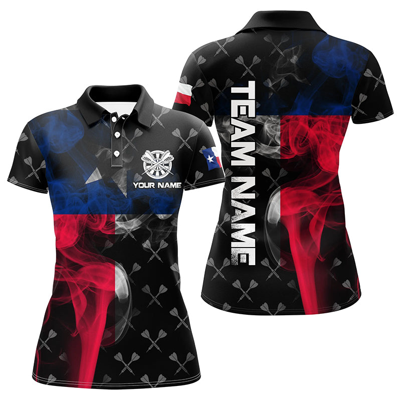 Personalized Smoke Texas Flag Dart Polo Shirts, Custom Patriotic Darts Shirts For Women Dart Jerseys VHM1097