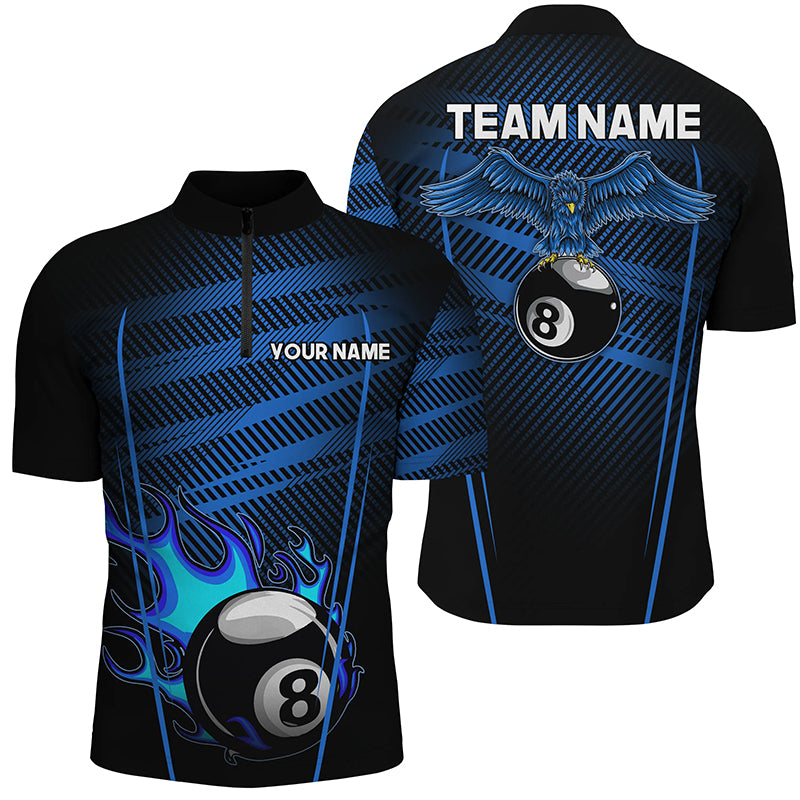 Personalized Flame 8 Ball Pool Quarter-Zip Shirts For Men, Custom Eagle Billiard Team Shirts VHM1130