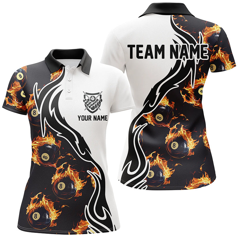 Personalized Flame 8 Ball Pool Polo Shirts Custom Billiard Shirts For Women Billiard Team Jerseys VHM1135
