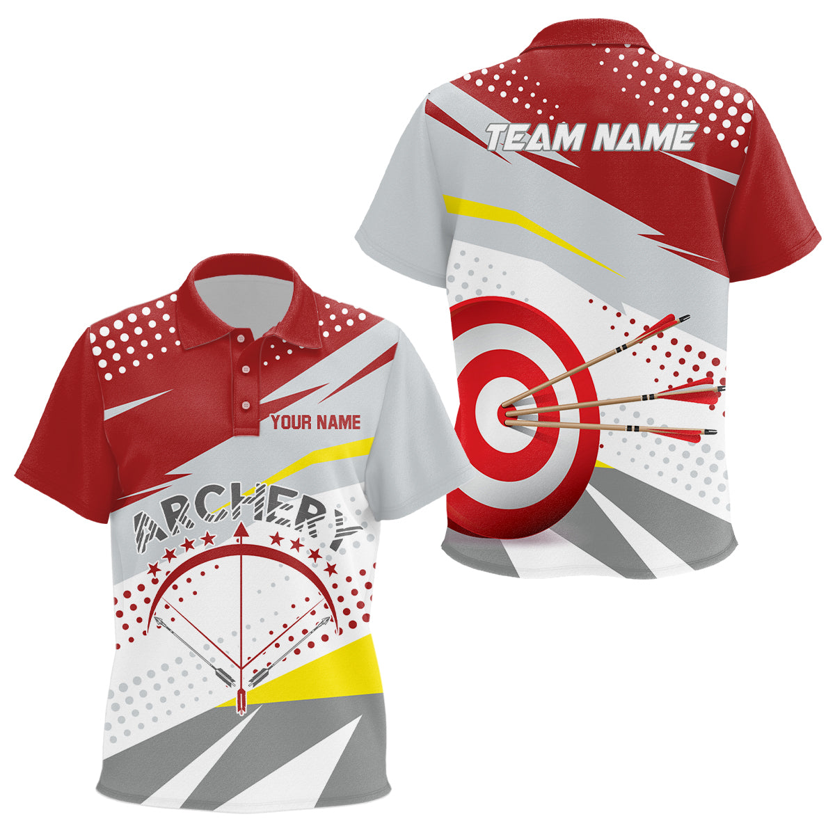 Personalized Grey Red 3D Target Archery Polo Shirts For Kids, Custom Bow Archery Team Shirts VHM0789