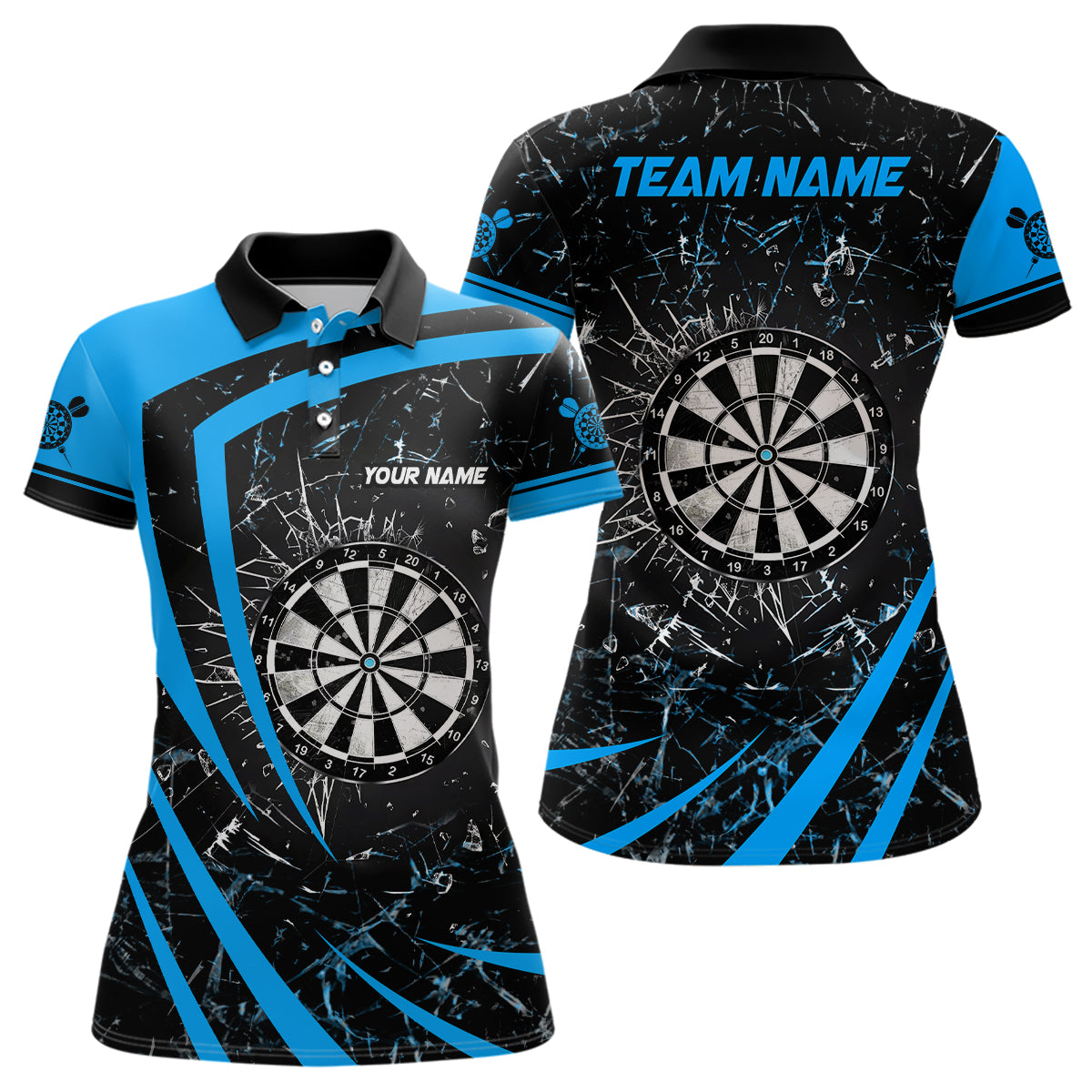 Personalized Blue Glass Break Dart Polo Shirts Custom Dart Shirts For Women Dart Team Shirts VHM1158