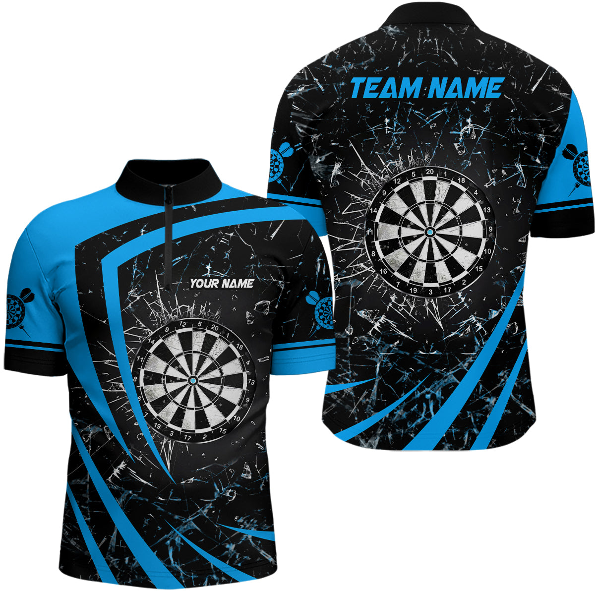 Personalized Blue Glass Break Dart Quarter-Zip Shirts Custom Dart Shirts For Men Dart Team Shirts VHM1158