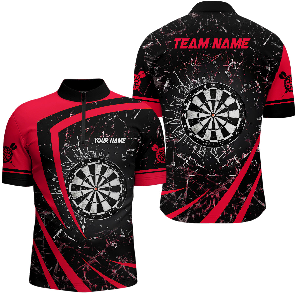 Personalized Red Glass Break Dart Quarter-Zip Shirts Custom Dart Shirts For Men Dart Team Shirts VHM1160