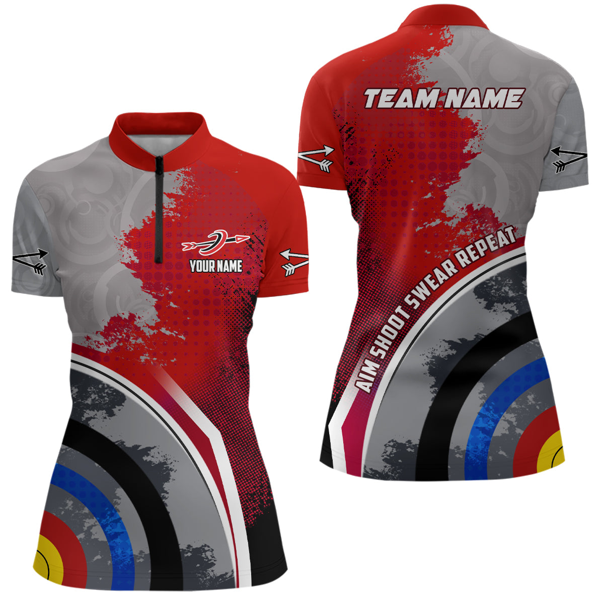 Personalized Aim Shoot Swear Repeat Archery Quarter-Zip Shirts For Women, 3D Target Archery Shirts VHM0706