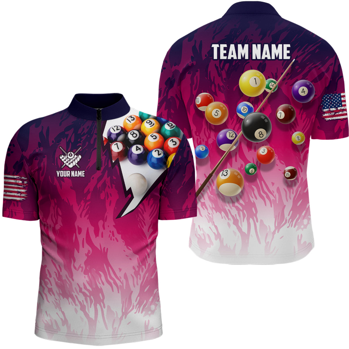 Personalized Pool Player Billiards 8 Ball Shirts For Men, Custom US Flag Billiard Team Jerseys VHM1184