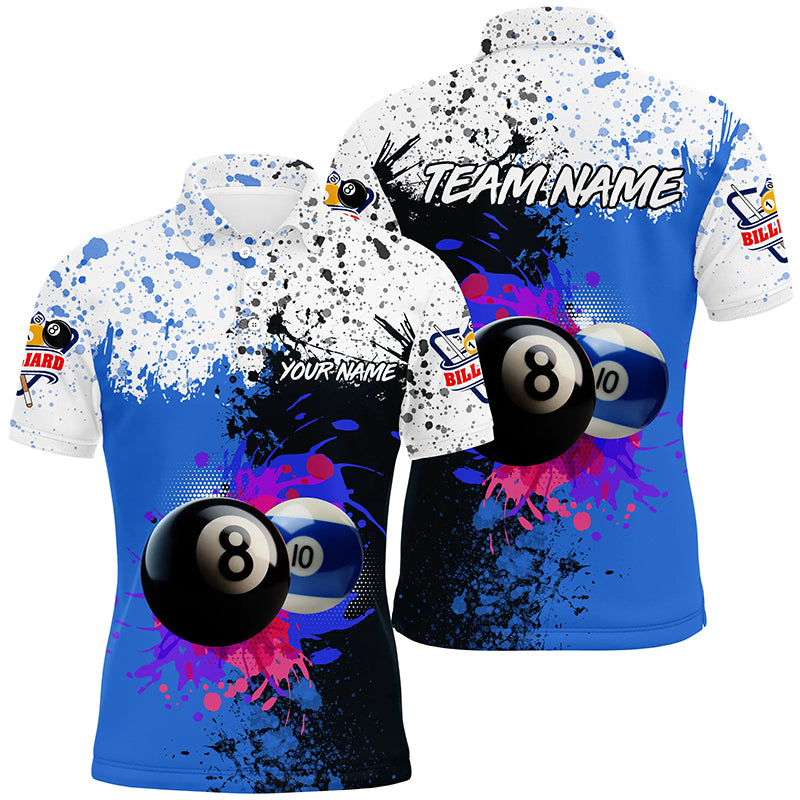 Personalized Billiard 8 Ball & 10 Ball Grunge Style Custom Men Polo Shirt, Billiard Attire Jerseys TDM1396