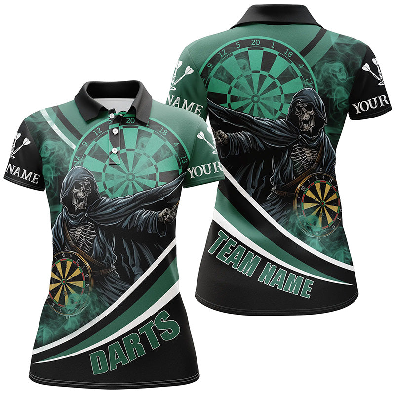 Personalized Grim Reaper Green Darts Jersey Women Dart Polo Shirt Custom Team League Darts Shirts TDM1390