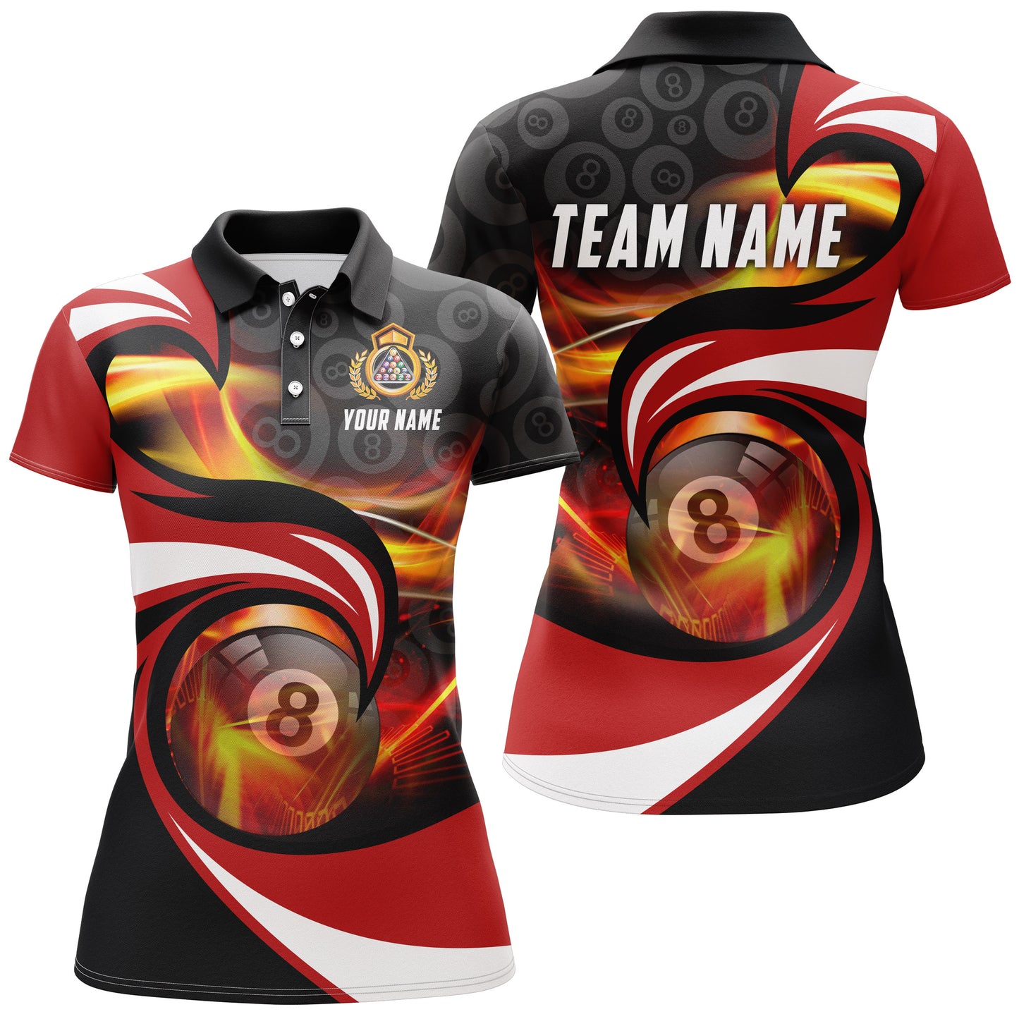 Black Red 8 Ball Billiard Personalized Polo Shirts For Women, Best Billiards Team Pool Player Gifts TDM0206