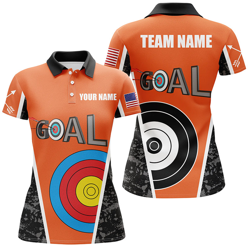 Personalized Name Orange Archery Goal Women Polo Shirts Custom 3d Archery Target Jerseys Shirts TDM0488