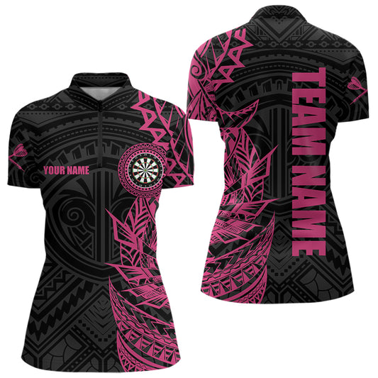 Personalized Pink Black Tribal Darts Polo & Quarter Zip Custom Dart Shirts For Women Dart Jerseys TDM3700