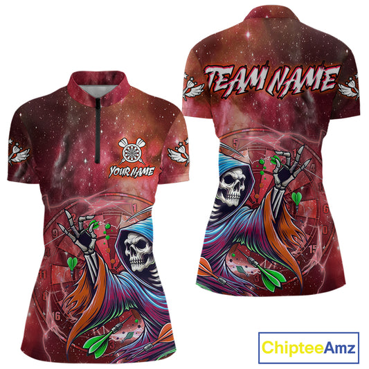 Grim Reaper Red Galaxy Funny Dart Shirts For Women Custom Darts Jerseys Outfit, Darts Gifts TDM3880