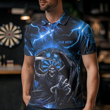 Load image into Gallery viewer, Personalized Blue Death Skeleton Custom Thunder Lightning Men Dart Shirts, 3D Darts Team Jerseys TDM3551
