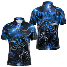 Load image into Gallery viewer, Personalized Blue Death Skeleton Custom Thunder Lightning Men Dart Shirts, 3D Darts Team Jerseys TDM3551