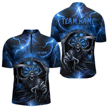 Load image into Gallery viewer, Personalized Blue Death Skeleton Custom Thunder Lightning Men Dart Shirts, 3D Darts Team Jerseys TDM3551