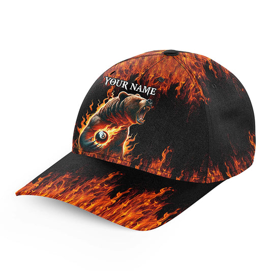 Personalized Funny Bear 8 Ball Pool Fire Flame Billiard Baseball Cap Custom 3D Printed Billiard Hats TDM2004