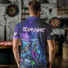 Load image into Gallery viewer, Funny Death Skeleton Blue Purple Galaxy Dart Shirts For Men Custom Glowing Dart Jerseys Outfits TDM3561