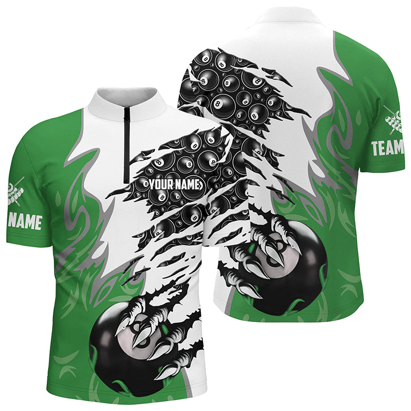 Personalized Claw 8 Ball Pool Green 3D Billiard Men Quarter-Zip Shirts, Billiard Apparel TDM0576