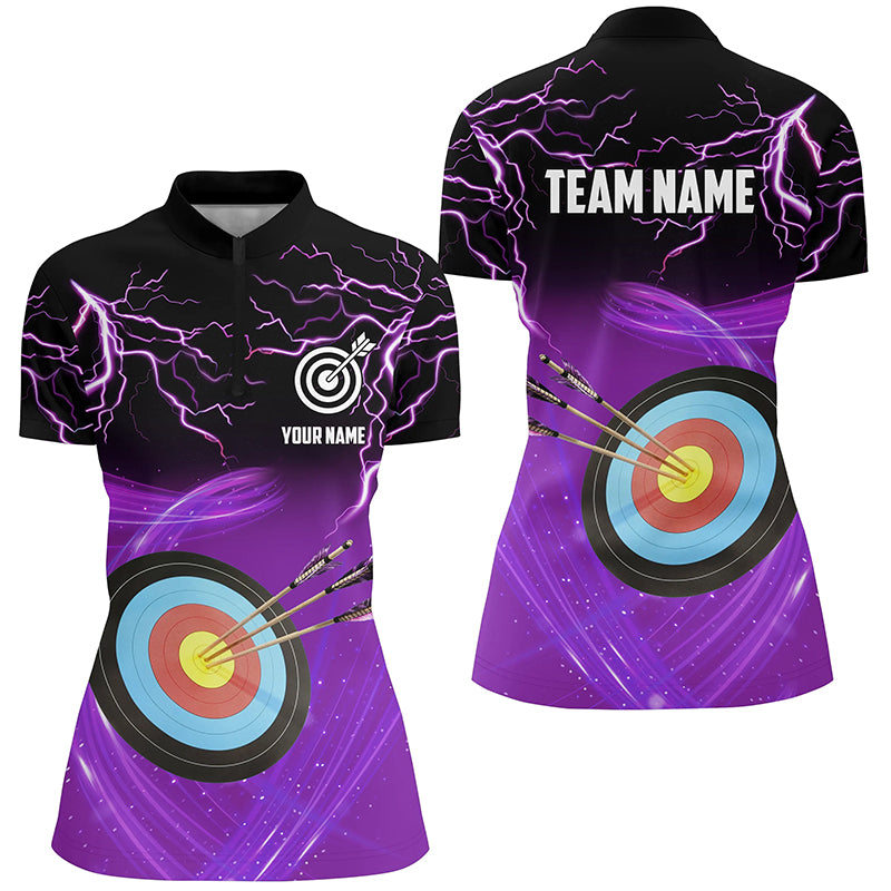 Custom Archery 3d Target Thunder Lightning Women Quarter-Zip, Archery Team Shirts |Purple TDM0739