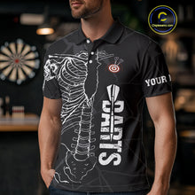 Load image into Gallery viewer, White Skeleton Custom Black Grunge Darts Polo & 1/4 Zip, Funny Dart Shirts For Men Dart Jerseys TDM3746